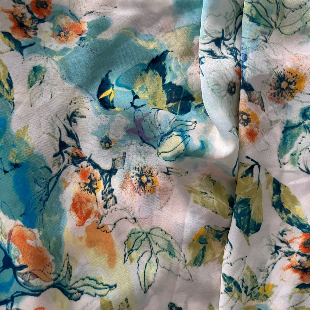 Robert Rodriguez Dress Medium S Floral Print Faux Wrap Draped Cap Sleeves - Picture 11 of 12